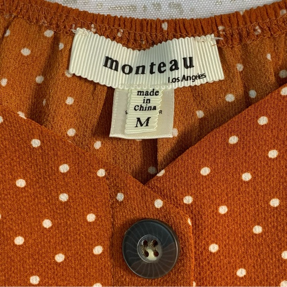 MONTEAU Flattering Rust Orange and Cream Polka Dot Short Sleeve Dress - Picture 7 of 11